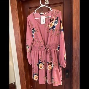 Entro pink floral corset waist dress size large